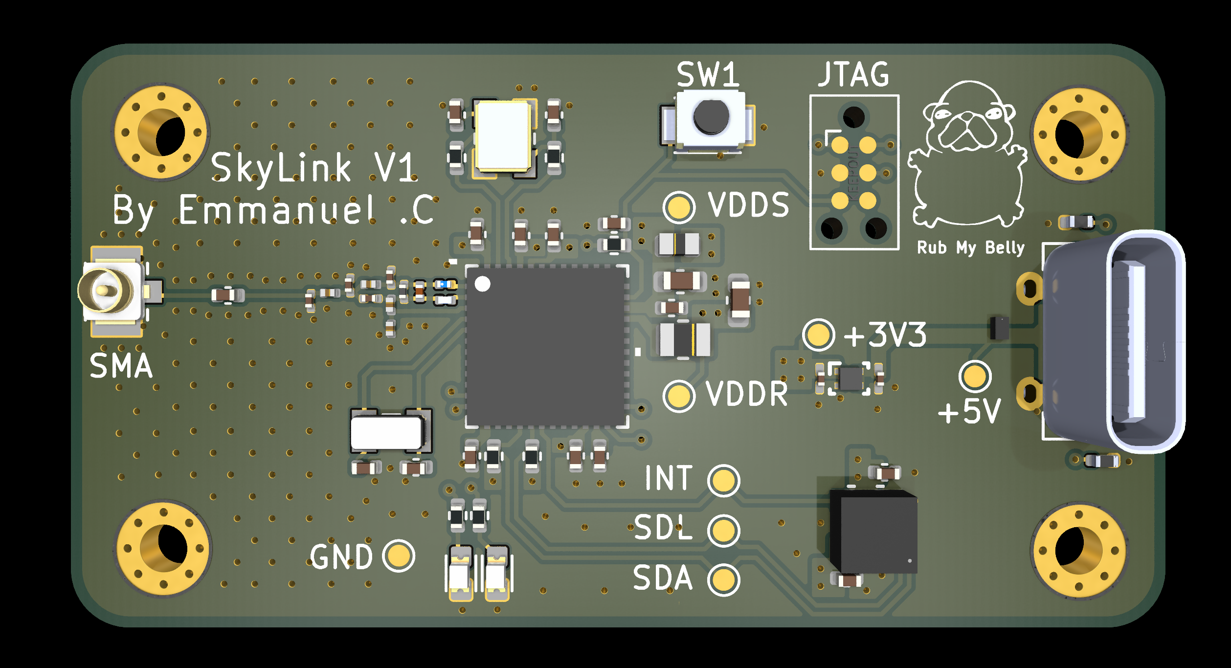 RF Telemetry PCB Rev 1 top-side layout render